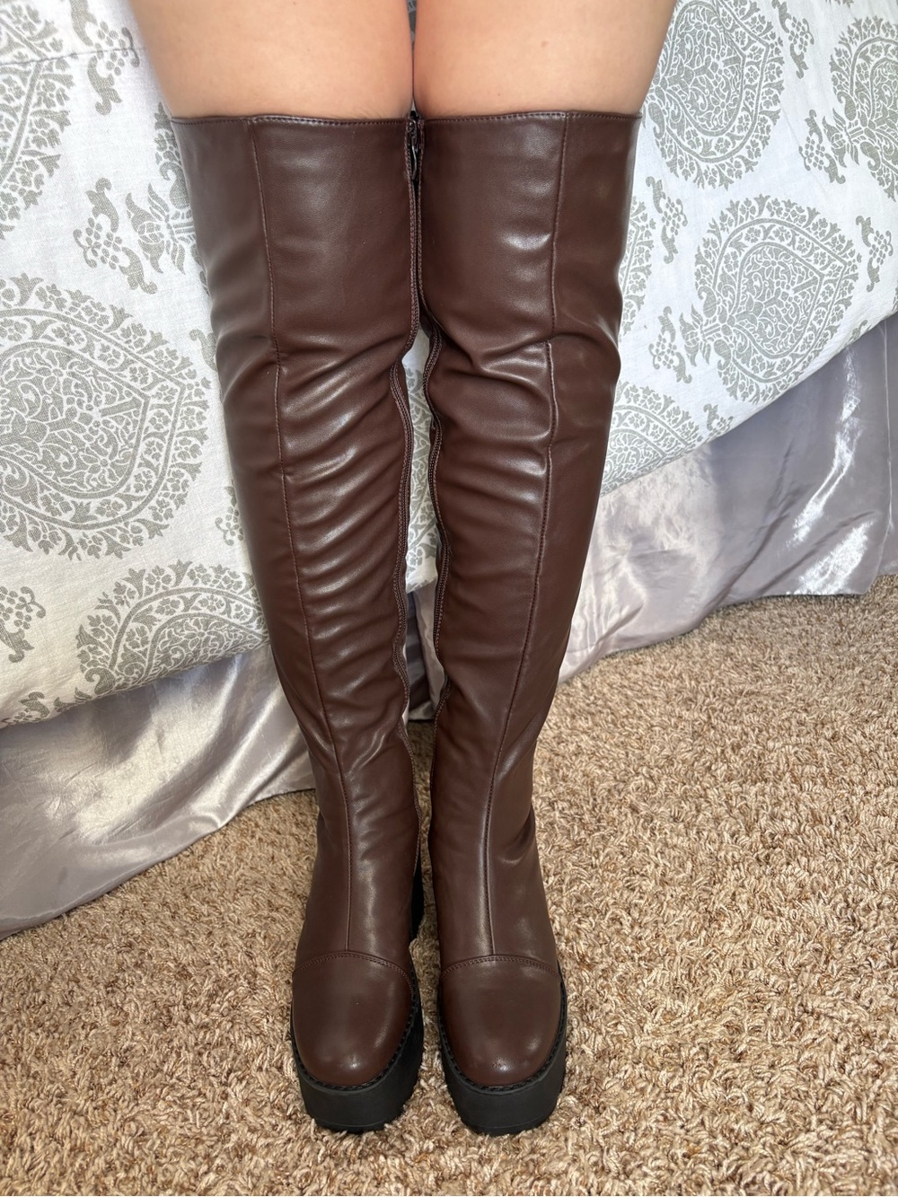 Dolls Kill Brown Over-the-Knee Platform Boots - Picture 2 of 5